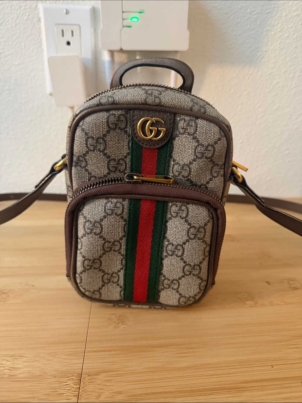 Gucci Beige/Brown GG Supreme Belt Bag with Green and Red Web